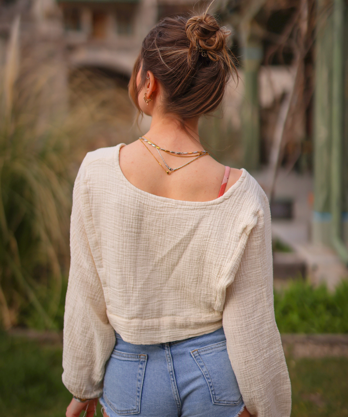 Crinkle Cotton Wrap Crop Top