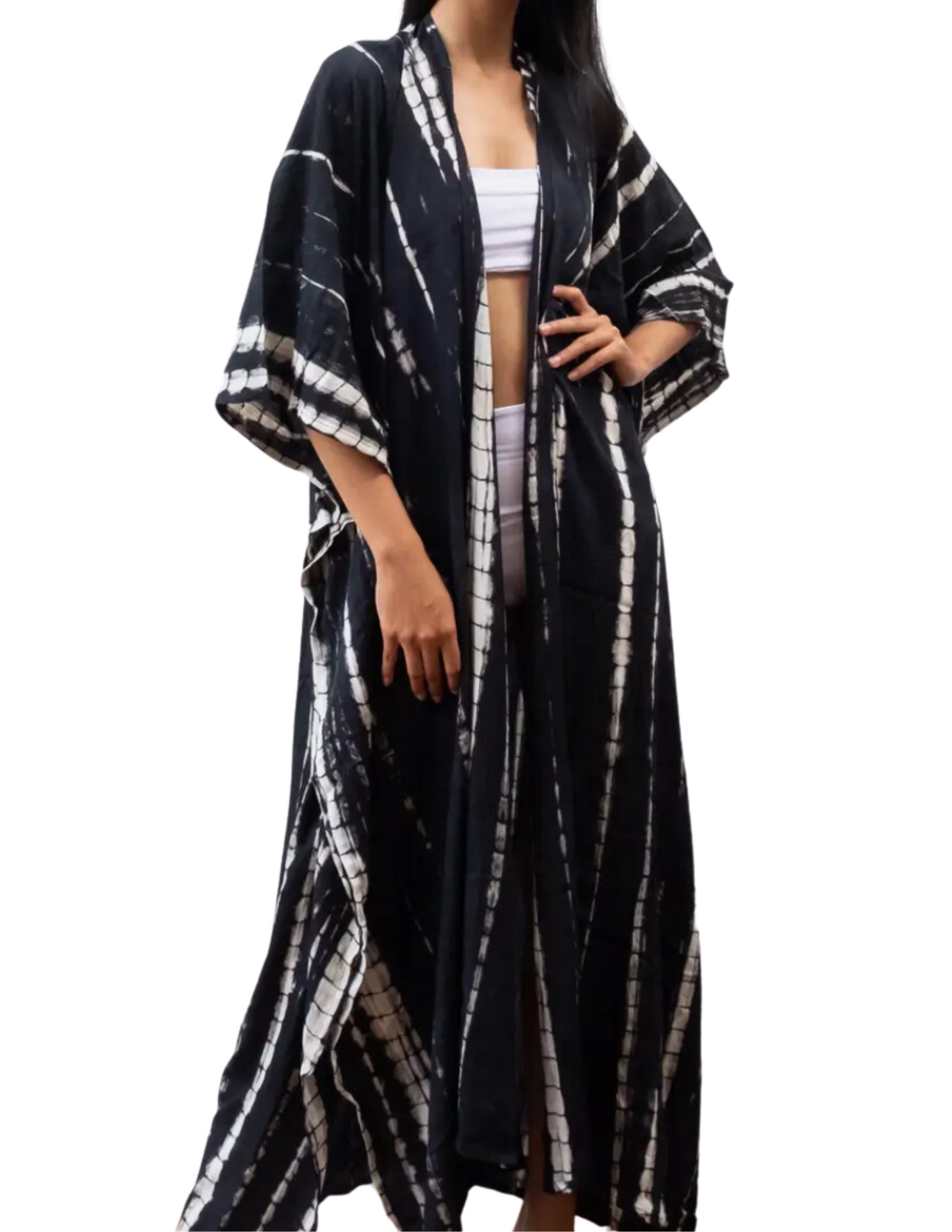 Black Tie Dye Kimono Robe