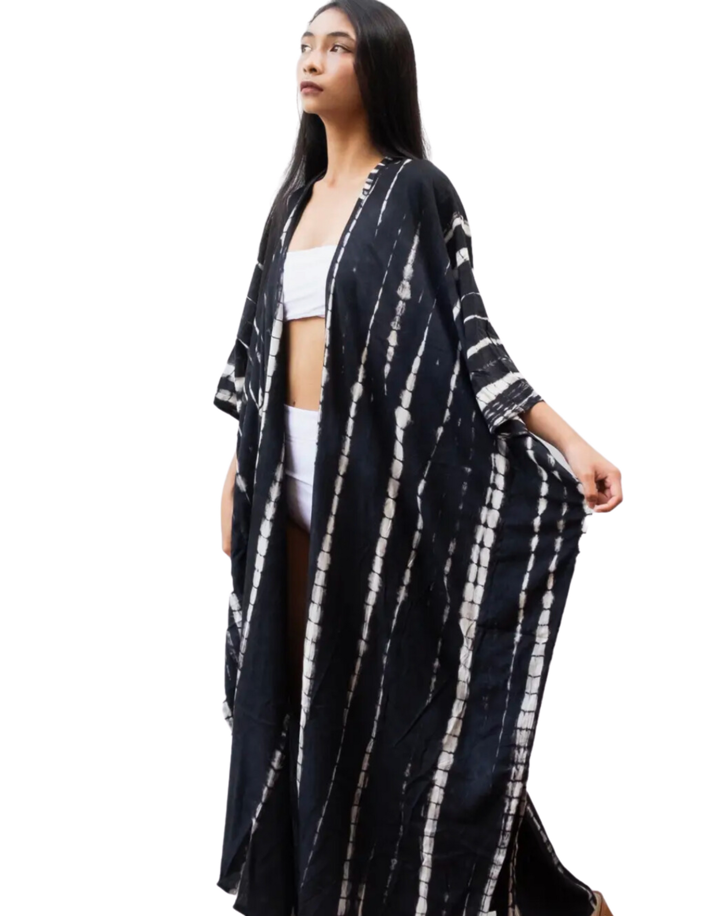 Black Tie Dye Kimono Robe