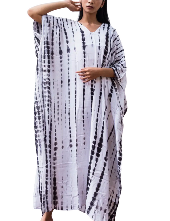 White Tie Dye Kaftan Dress