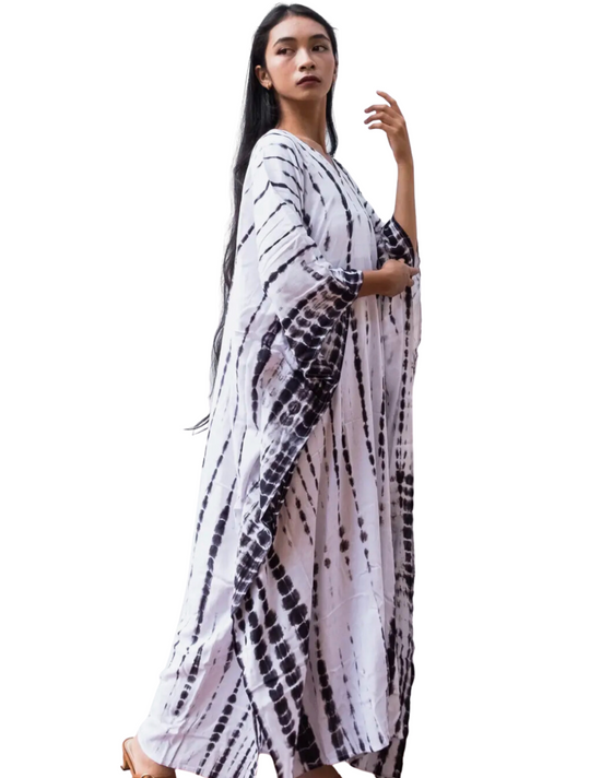 White Tie Dye Kaftan Dress