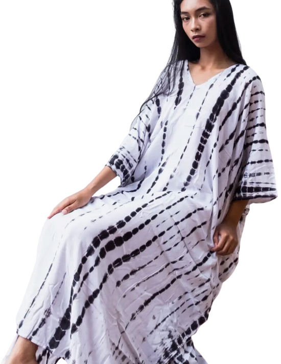 White Tie Dye Kaftan Dress